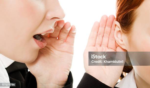 Woman Said And Women Listening To Gossip Isolated Stock Photo - Download Image Now - Adult, Adults Only, Beautiful Woman