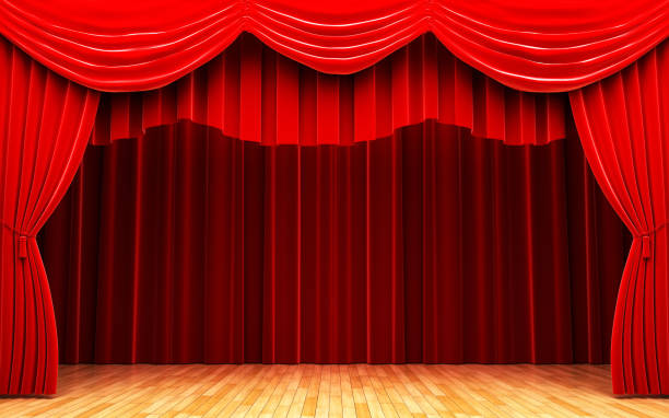 istock Red velvet curtain opening scene 177378125