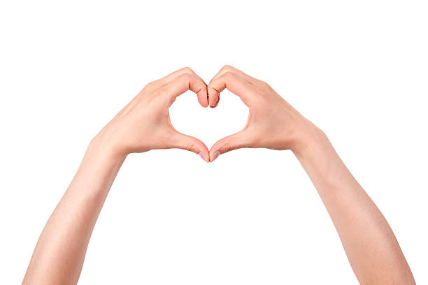 heart shape made of two beautiful palms - love hand sign stockfoto's en -beelden