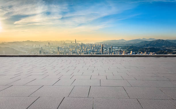 istock Brick floor space and Shenzhen financial district skyline background 1773792348