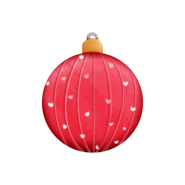 Vector illustration of Christmas red ball on watercolor background