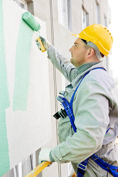 pintor de fachada builder no trabalho - plasterer construction site manual worker plaster imagens e fotografias de stock