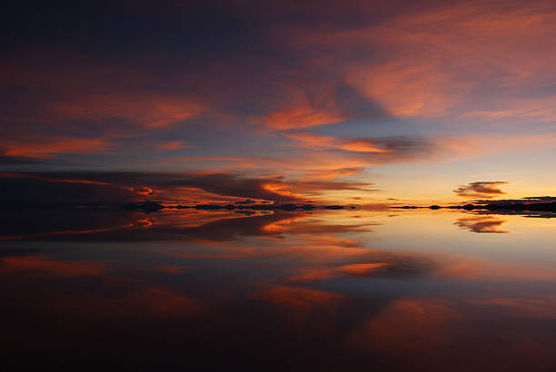 Sunset in Salar de Uyuni, Bolivia stock photo