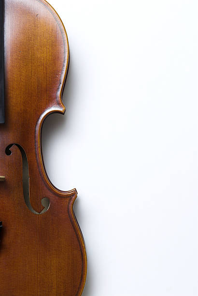 An antique wooden violin on a white background stock photo