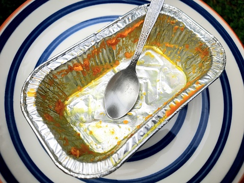Dirty Aluminum Foil Container after finished eating.