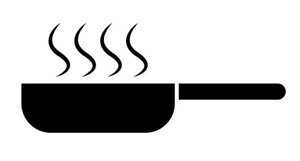 Vector illustration of Cooking frying pan and steam silhouette icon. Vector.