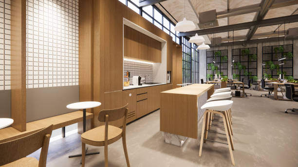 istock Interior Empty Modern Loft Office open space modern office footage.Modern open concept Lobby and reception area meeting room design.3d Rendering . 1773816893