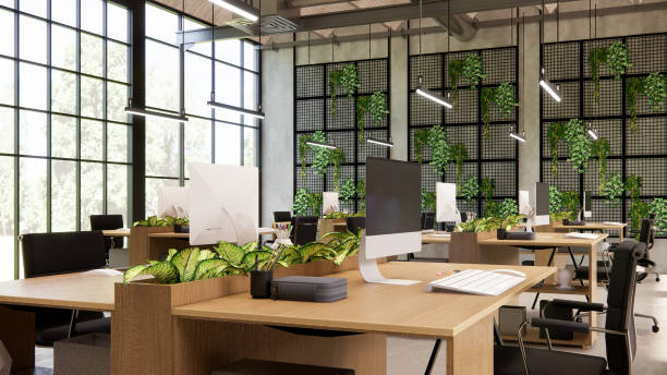 istock Interior Empty Modern Loft Office open space modern office footage.Modern open concept Lobby and reception area meeting room design.3d Rendering . 1773817420