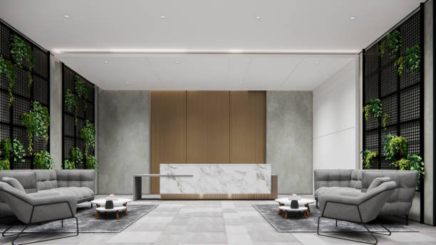 istock Interior Empty Modern Loft Office open space modern office footage.Modern open concept Lobby and reception area meeting room design.3d Rendering . 1773818487
