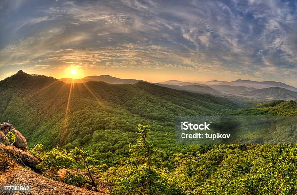 Fisheye View Of Majestic Sunset In Russian Primorye Mountains Stock Photo - Download Image Now