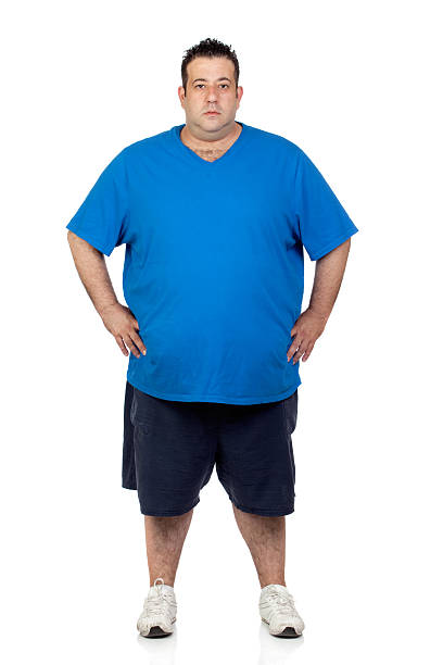Seriously fat man Seriously fat man isolated on white background overweight man stock pictures, royalty-free photos & images