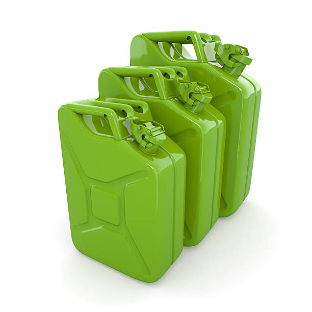 istock Three green canisters. Gasoline can on white background 177383433