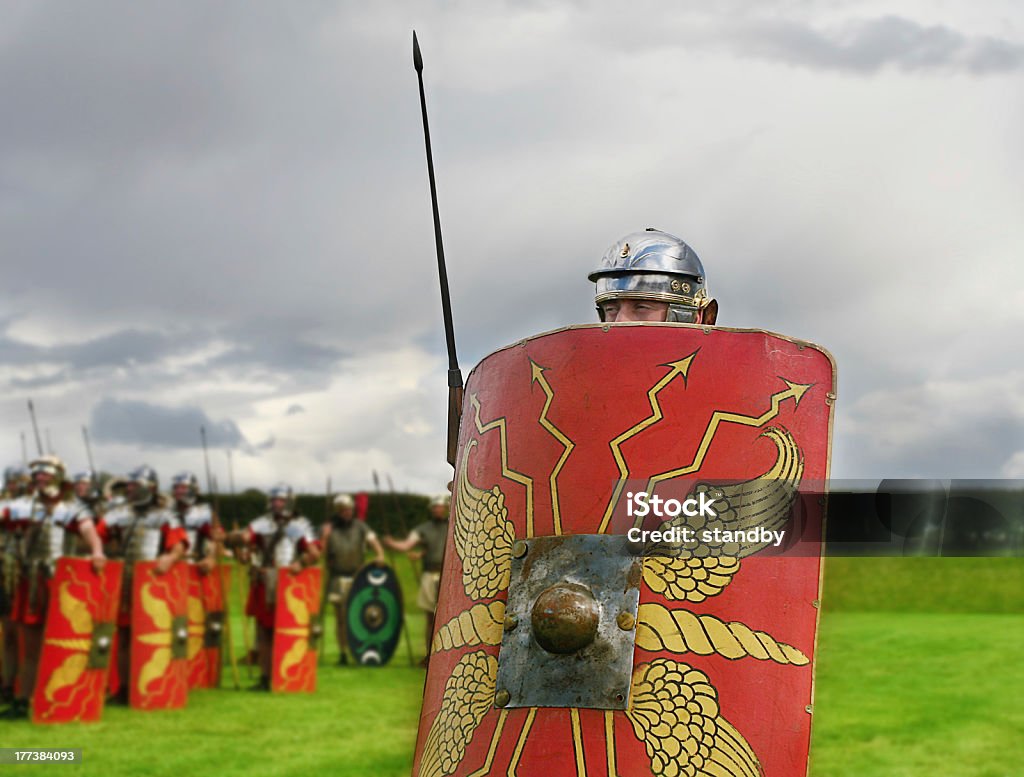Out Of Line "Roman Soldier peers over shield,please see other Roman Soldiers from my Porfolio" Roman Centurion Stock Photo