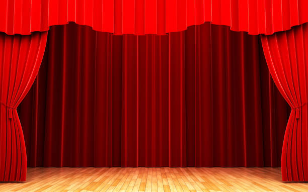 istock Red velvet curtain opening scene 177384488