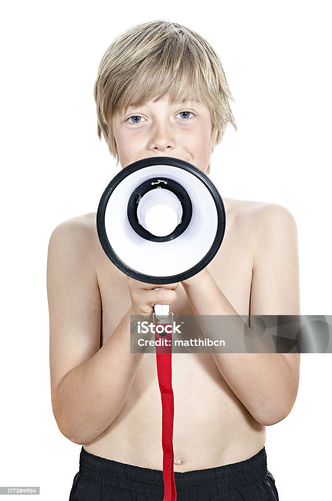 금발 남자아이, 휴대용 마이크 - 로열티 프리 개념 스톡 사진
