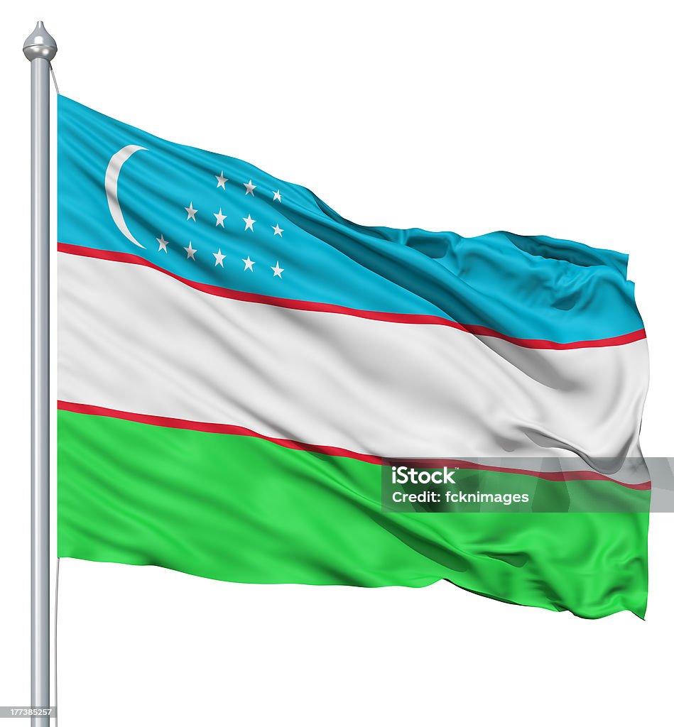 Sventolare la bandiera dell'Uzbekistan - Foto stock royalty-free di A forma di stella