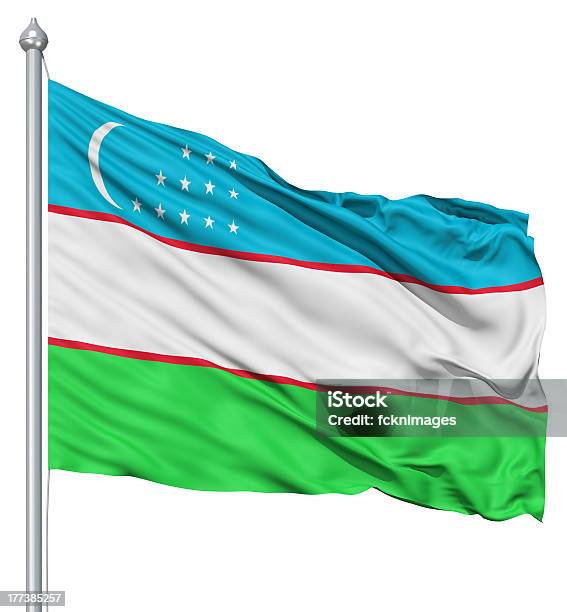 Машучи Флаг Узбекистана — стоковые фотографии и другие картинки Без людей - Без людей, Белый, Белый фон