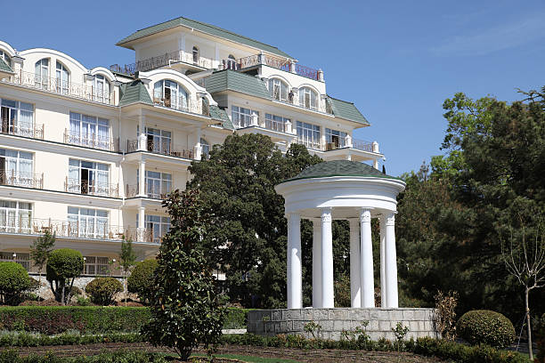 istock White classical gazebo and summer hotel resort 177386516