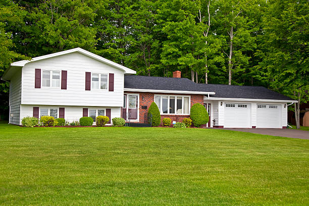 american casa nord - green grass lawn front or back yard foto e immagini stock