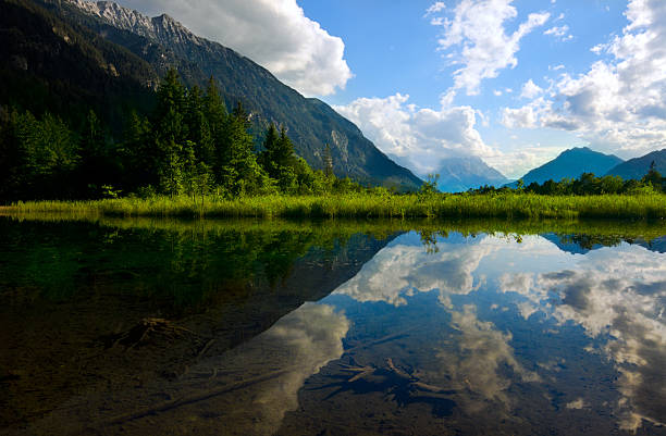 istock alpine lake and mountains 177386667