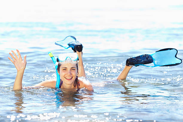 istock Girl with snorkel equipment 177386756