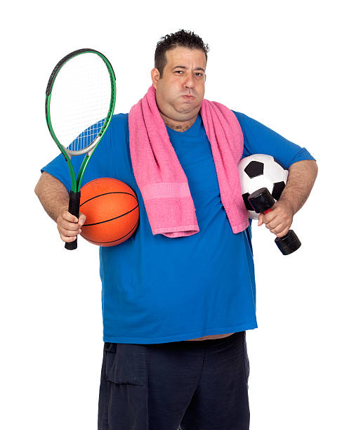 istock Fat man busy with many sports 177386840