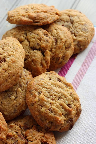 Homemade chocolate and nut cookies stock photo