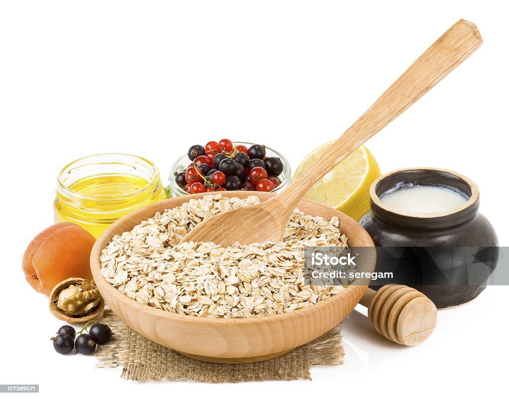 Copo de avena cereales Aislado en blanco - Foto de stock de Albaricoque libre de derechos