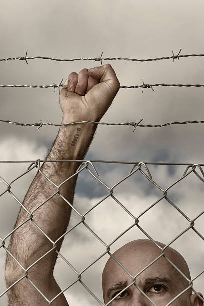 Concentration camp Jew holding a barbed wire concentration camp forearm tattoos men stock pictures, royalty-free photos & images