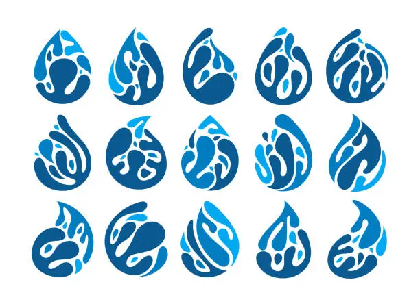 Vector illustration of Simple flat water droplet splash brand icon design set