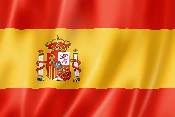 "Spain flag, three dimensional render, satin texture"