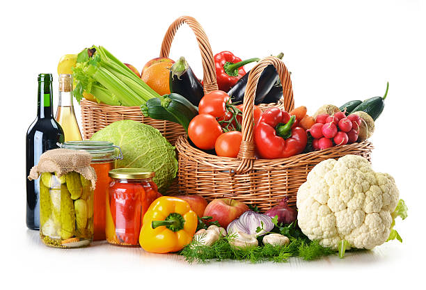 istock Wicker basket and grocery isolated on white 177390829