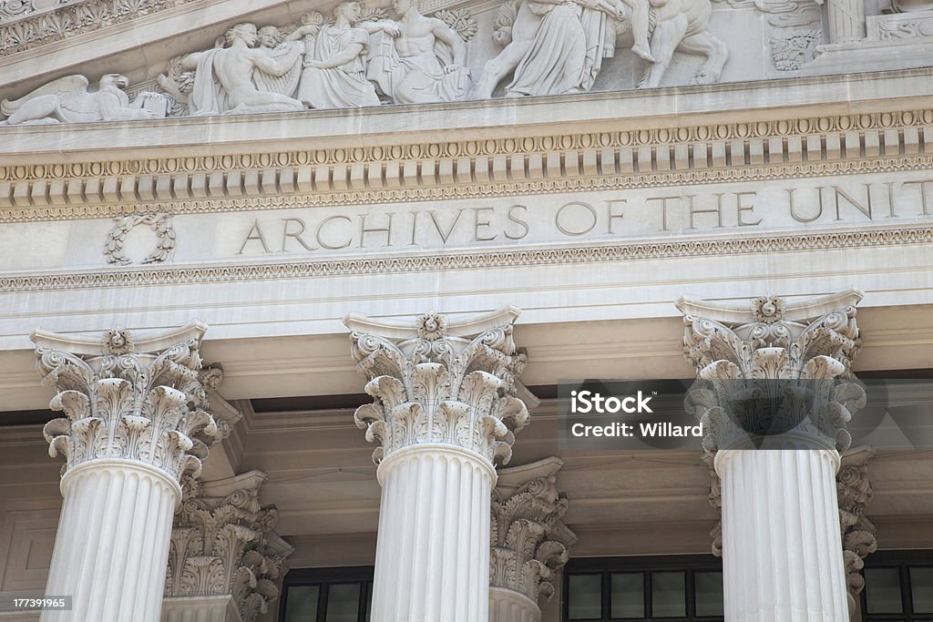 Detail of National Archives building facade in Washington DC Architectural Column Stock Photo