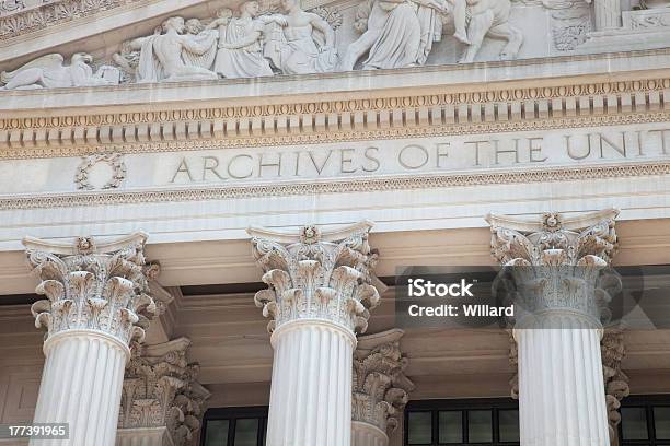 Detail Of National Archives Building Facade In Washington Dc Stock Photo - Download Image Now