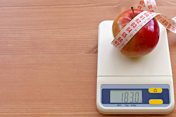istock red apple with measure tape on electronic scale, diet concept 177391989