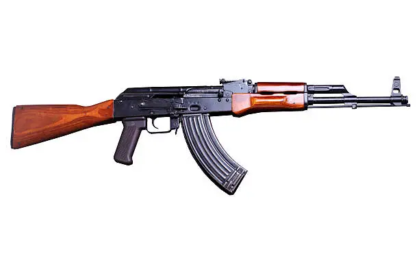 "Famous worldwide Kalashnikov AK-47,  on a white background."