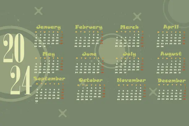 Vector illustration of vector illustration of 2024 date calendar.