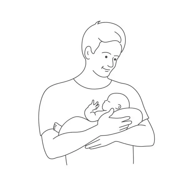 Vector illustration of Father Holding Newborn Baby, father hugging little baby vector illustration