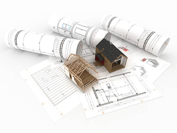 istock Project design and construction of wooden house 177393265