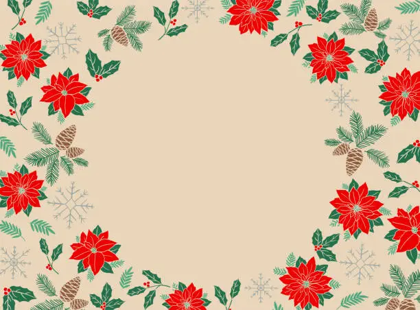 Vector illustration of Holidays and Christmas decoration vector illustration. Botanical frames and background design.Hand-drawn style.