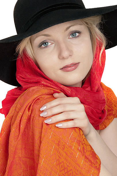 istock Young beautiful blonde woman in a black hat 177395325