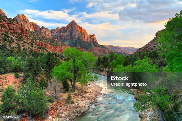 Zion Canyon Sunset Hdr Stock Photo - Download Image Now - Zion National Park, Utah, Virgin River