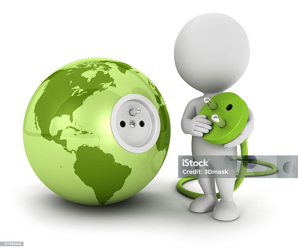 3 d białych ludzi podłączyć wtyczkę wewnątrz zielony Ziemia - Zbiór zdjęć royalty-free (Globus - Wyposażenie do nawigacji)