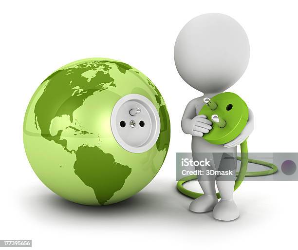 3 D Białych Ludzi Podłączyć Wtyczkę Wewnątrz Zielony Ziemia - zdjęcia stockowe i więcej obrazów Globus - Wyposażenie do nawigacji
