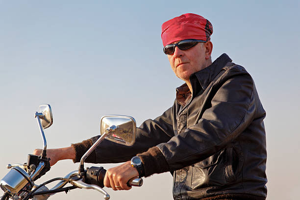 istock Horizontal Caucasian Motorbiker bandanna 177395838