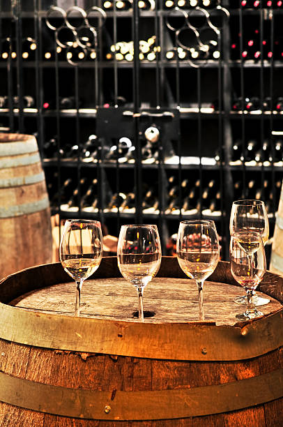 istock Wine  glasses and barrels 177396243