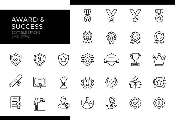 Vector illustration of Award & Success Icons - Line Series - Editable Stroke