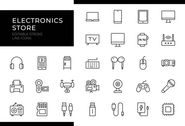 Vector illustration of Electronics Store Icons - Line Series - Editable Stroke