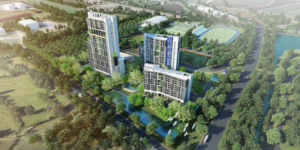 istock Modern residential bird's-eye view , 3D render, 3D illustration 1773975179