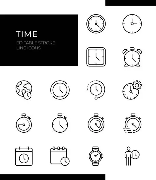 Vector illustration of Time Icons - Line Series - Editable Stroke